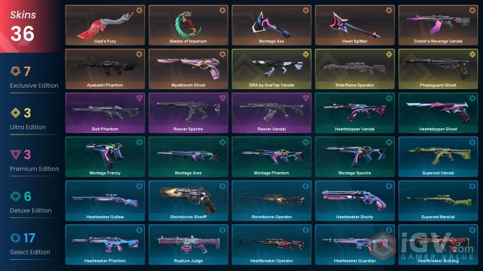 EU | 36 skins | ORA by OneTap Vandal | Elderflame Operator | Ayakashi Phantom | Blades of Imperium | Gaia's Fury | T4706