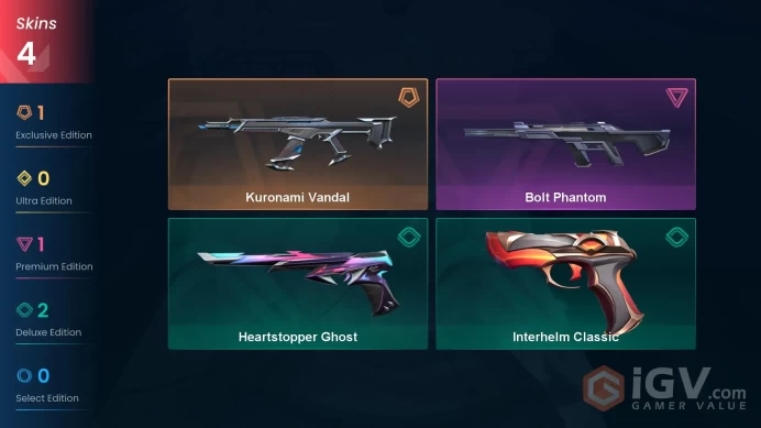 EU | 4 skins | Kuronami Vandal | Bolt Phantom | Heartstopper Ghost | Interhelm Classic | X9181