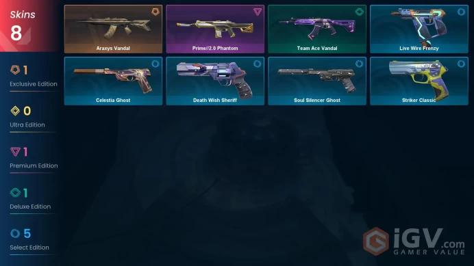 EU Full Access | 8 Araxys Vandal + Prime//2.0 Phantom + Team Ace Vandal + Death Wish Sheriff + Soul Silencer Ghost