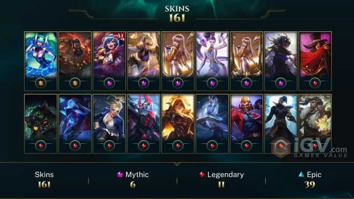 LAN EMAIL CHANGEABLE ALL CHAMPIONS 161 SKINS PRESTIGE: SENNA Prestige K/DA Kai'Sa Prestige K/DA ALL OUT Kai'Sa Prestige Leona 4X Victorious 
