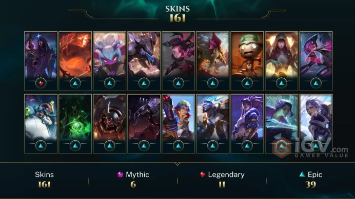 LAN EMAIL CHANGEABLE ALL CHAMPIONS 161 SKINS PRESTIGE: SENNA Prestige K/DA Kai'Sa Prestige K/DA ALL OUT Kai'Sa Prestige Leona 4X Victorious 