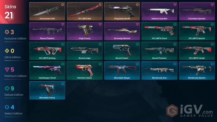 EU [ 21 TOP SKINS + 2 KNIFE ] Xenohunter Knife + NO LIMITS Bat + Reaver Phantom + NO LIMITS Vandal / full acces