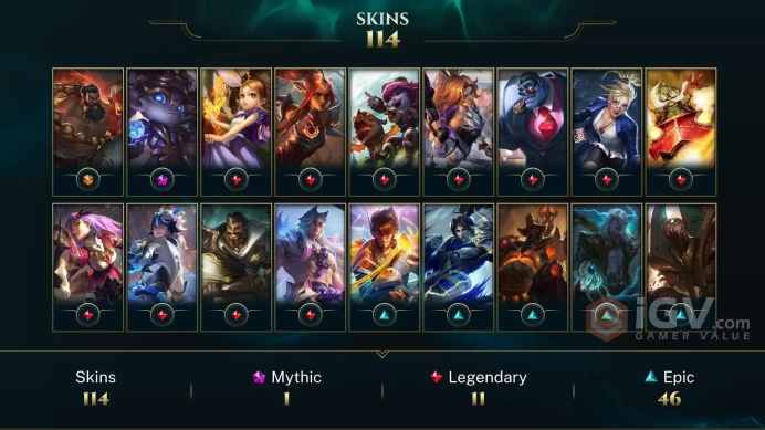 EUW EMAIL CHANGEABLE ALL CHAMPIONS 114 SKINS Silver Kayle Black Alistar King Rammus Worlds 2012 Riven+Her icon Victorious Jarvan IV URF icon