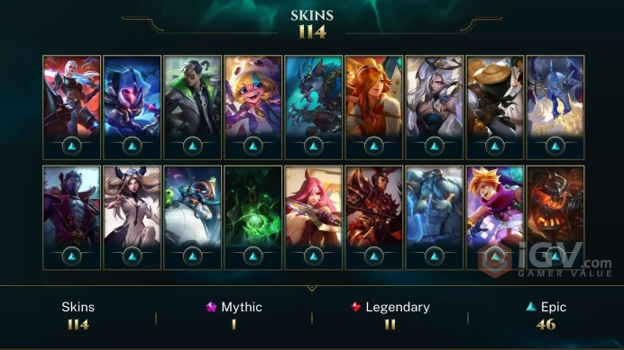EUW EMAIL CHANGEABLE ALL CHAMPIONS 114 SKINS Silver Kayle Black Alistar King Rammus Worlds 2012 Riven+Her icon Victorious Jarvan IV URF icon