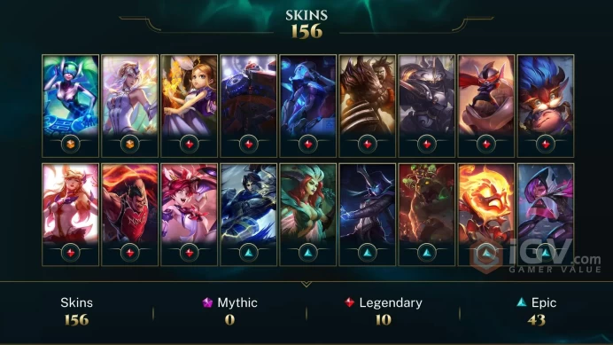 EUW EMAIL CHANGEABLE Black Alistar Victorious Jarvan IV Worlds 2012 Riven Silver Kayle All champions 156 skins 90 Myth Essence Last play 2023