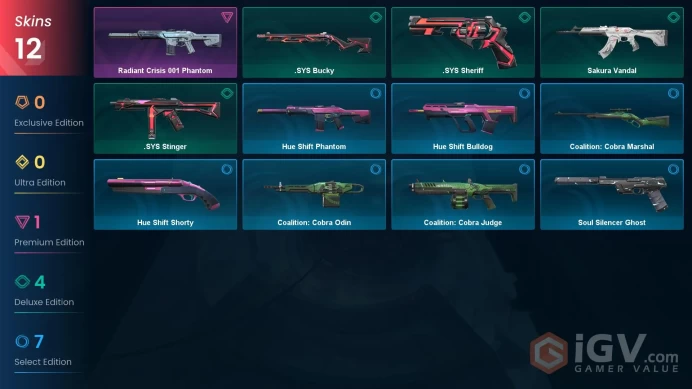 LATAM 12 skins | Radiant Crisis 001 Phantom | Sakura Vandal | .SYS Stinger | .SYS Sheriff | .SYS Bucky | Coalition: Cobra Judge | V0248