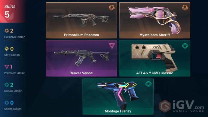 EU | 5 Skins | Full Acces | Primordium Phantom | Reaver Vandal | Mystbloom Sheriff 