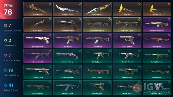 EU - GOLD 2 - 76 skins /Asil//2.0 Phantom / Elderflame Vandal-OP / Reaver Vandal / Singularity SherifF/Prime Axe / Celestial Fan / FULL ACCES