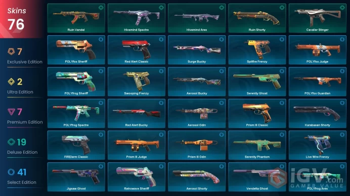 EU - GOLD 2 - 76 skins /Asil//2.0 Phantom / Elderflame Vandal-OP / Reaver Vandal / Singularity SherifF/Prime Axe / Celestial Fan / FULL ACCES