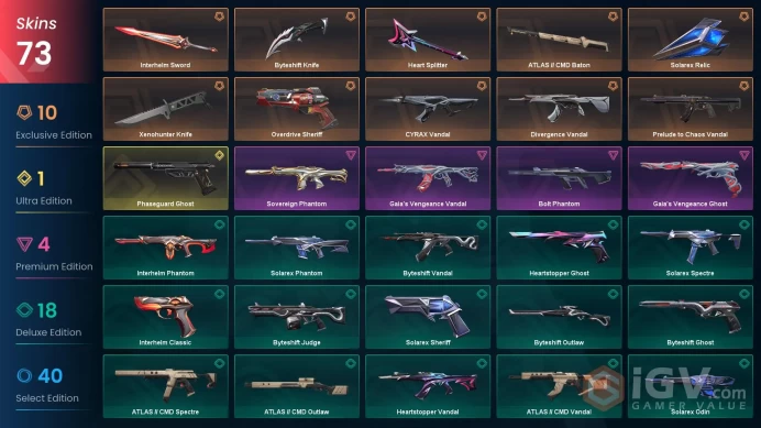 EU 73 skins 6 knifes | Phaseguard Ghost | Divergence Vandal | Interhelm Sword | ATLAS // CMD Baton | Xenohunter Knife | V0194