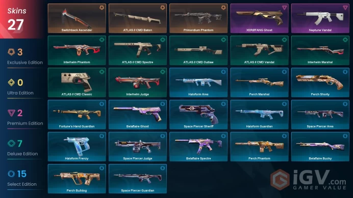 EU Full Access | 27 Skins Switchback Ascender + Neptune Vandal + Primordium Phantom + XERØFANG Ghost + ATLAS // CMD Baton + more