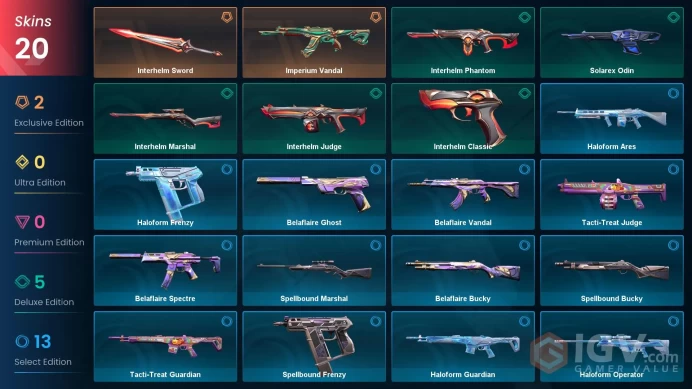 EU Full Access | 20 Skins Interhelm Sword + Imperium Vandal + Interhelm Phantom + Belaflaire Spectre + Haloform Ares + more