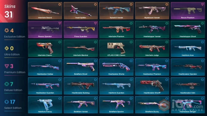EU Full Access | 31 Skins Heart Splitter+SplashX Vandal+Recon Phantom+Mystbloom Vandal+Reaver Operator+Prime Guardian+more