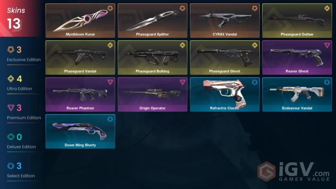 EU Full Access | 13 Skins Phaseguard Bundle + CYRAX Vandal + Mystbloom Kunai + Reaver Phantom + Origin Operator + more
