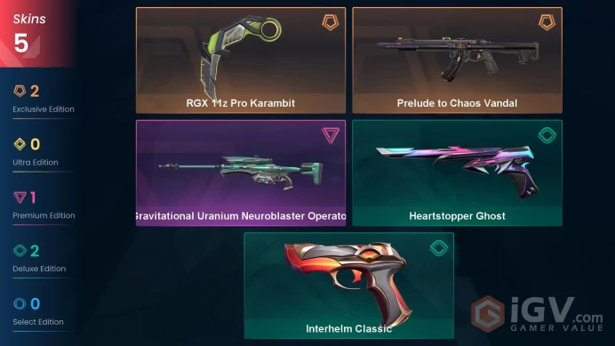 TR/EU Full Access | 5 Skins RGX 11z Pro Karambit + Prelude to Chaos Vandal + Gravitational Uranium Neuroblaster Operator + Interhelm Classic +