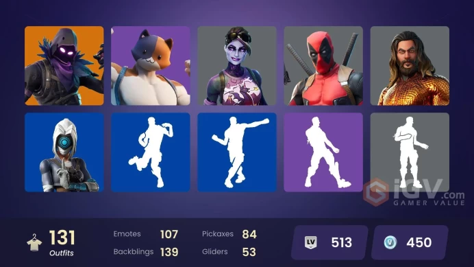 2100$ spend  [PC/XBOX] 131 skins | Jules | Aura | Raven | Surf Witch | Deadpool | Dynamo | Star Wand | Laugh It Up | Brite Bomber