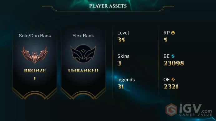 S16 Bronze I (55 LP) | EUNE | 42% WR | BE: 23098 | RP: 5 | CHAMPS: 31 | Woad Ashe | Riot Kayle | Ghost Bride Morgana | Bilgewater Katarina | Ear