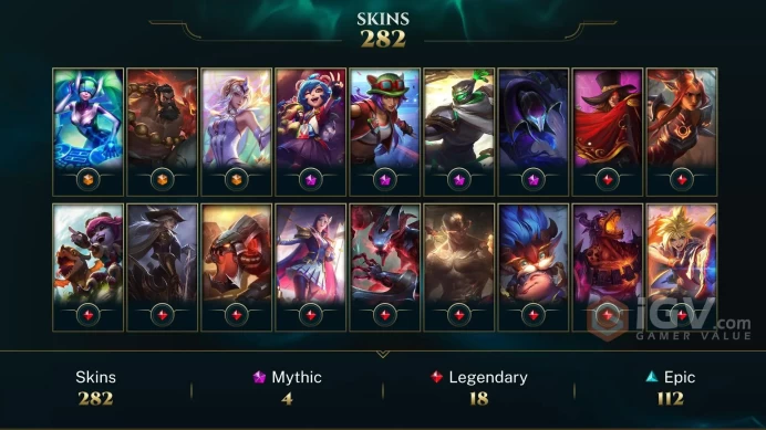 EUW | 282 SKIN | UNRANKED | 297 LVL | 120K BE | MAIL CHANGEABLE ACCOUNT