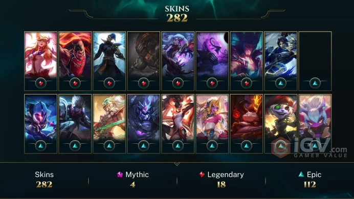 EUW | 282 SKIN | UNRANKED | 297 LVL | 120K BE | MAIL CHANGEABLE ACCOUNT
