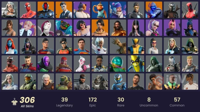 [ALL PLATFORMS]-306 Skin-  Gold Midas - Gold Brutus -Gold Meowscles - Gold TNTina -Master Chief (Matte Black) - Son Goku-Spider Knight-