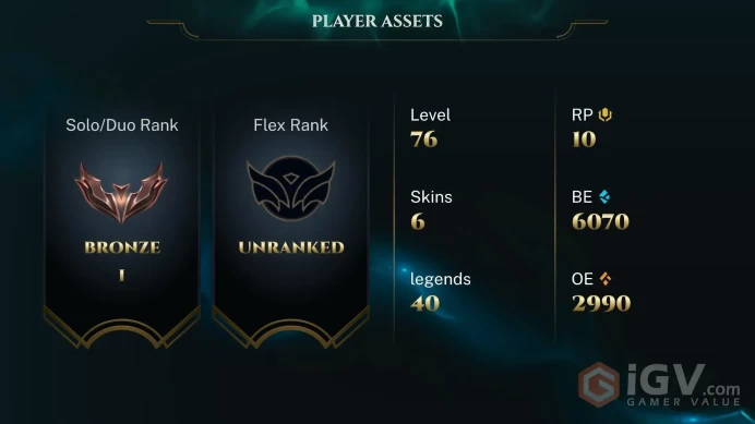 S16 Bronze I (0 LP) | EUW | BE: 6070 | RP: 10 | CHAMPS: 40 | Hired Gun Graves | Creator Viktor | Cosmic Blade Master Yi | Dark Waters Vladimir |