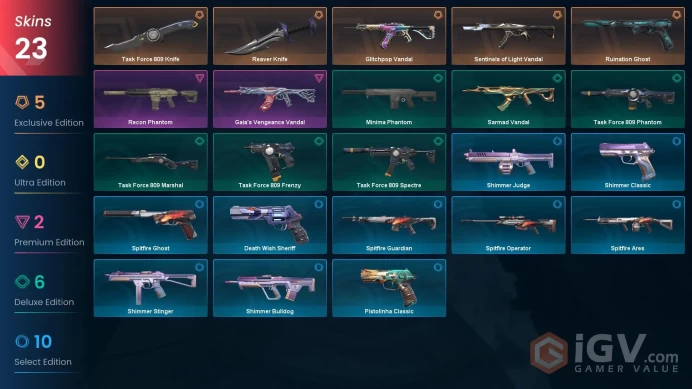 EU [ 23 TOP SKINS + 2 KNIFE ] Glitchpop Vandal + Sentinels of Light Vandal + Reaver Knife + Recon Phantom + Gaia's Vandal / full acces