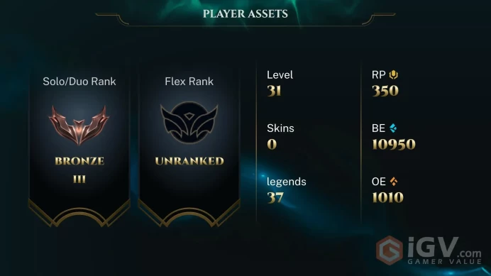 S16 Bronze III (0 LP) | EUW | BE: 10950 | RP: 350 | CHAMPS: 37 | Firecracker Sett | True Damage Qiyana | Mr. Mundoverse | Frontier Devil Ward |