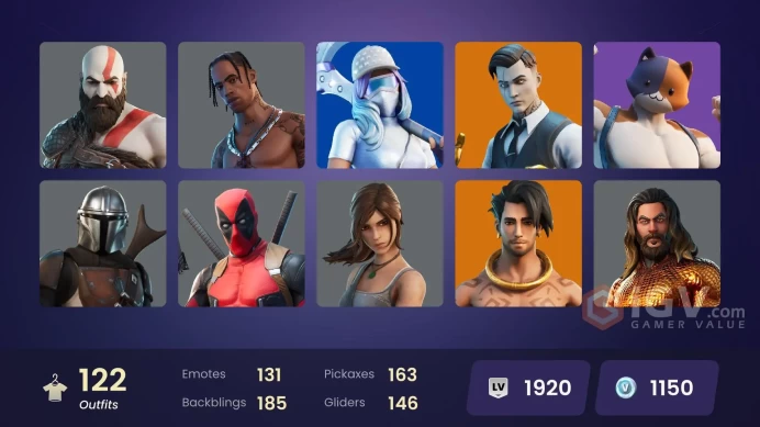 PC/PSN/Xbox/Nintendo 122 skins | Travis Scott | Gold Kratos | Gold Brutus | Gold Midas | Mizuki | Era | Predator | Gear Specialist Maya | Kymera