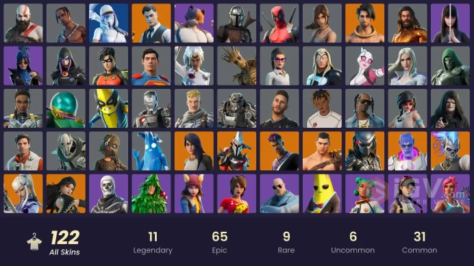 PC/PSN/Xbox/Nintendo 122 skins | Travis Scott | Gold Kratos | Gold Brutus | Gold Midas | Mizuki | Era | Predator | Gear Specialist Maya | Kymera