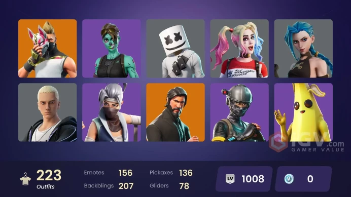PC/PSN/Xbox/Nintendo 223 skins | Arcane Jinx | The Reaper | Elite Agent | Astro Jack | Leon S. Kennedy | Grind | Aloy | Clutch | Rogue Agent | S