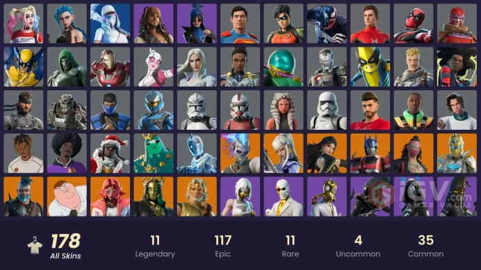 PC/PSN/Xbox/Nintendo 178 skins | Arcane Jinx | Mizuki | Spectra Knight | Kado Thorne | Valeria | Era | Optimus Prime | Omegarok | Peter Griffin 