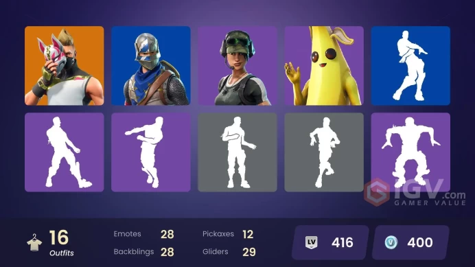 [PC/PSN/XBOX] 16 skins | Blue Squire | Trailblazer | Take The Elf |Freestylin' | Orange Justice | Peely | 400 VB