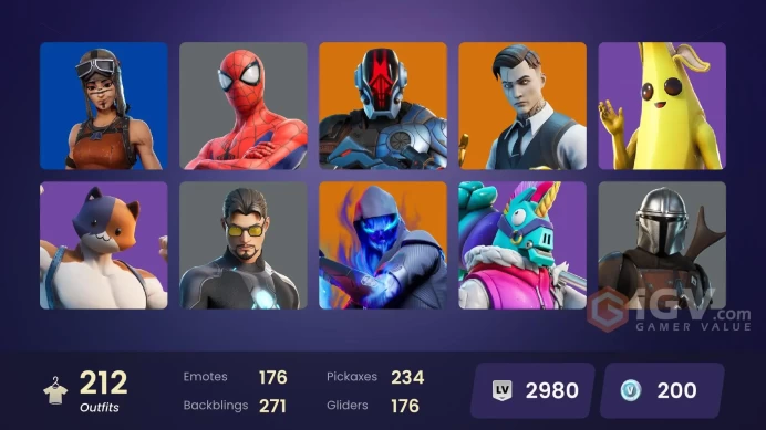PC/PSN/Xbox/Nintendo 212 skins Leviathan Axe | Renegade Raider | Gold Meowscles | Gold Brutus | Gold Midas | Lina Scorch | Subzero Cryptic | Viv