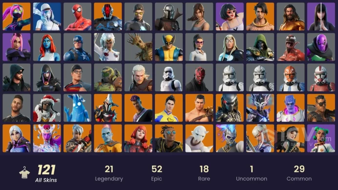 (PC PSN XBOX) 121 skins | LARA CROFT / GALAXIA / CAPTAIN AMERICA / CARNAGE / Fixer | Point Patroller | Sultura | Vivi Chroma | Cloud Striker | S