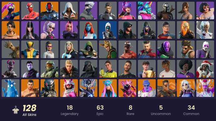 (PC PSN XBOX) 128 skins | Master Chief (Matte Black) | Snap | Predator | Kymera | Joey | Alli | Ronin | The Origin | Mecha Cuddle Master | Torin