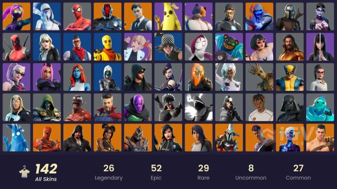 (PC PSN XBOX) 142 skins | Gold Brutus | Gold Midas | Championship Aura | Trilogy | Heron Stance Hero | Prodigy | Luxe | Ruin | Snap | Predator |