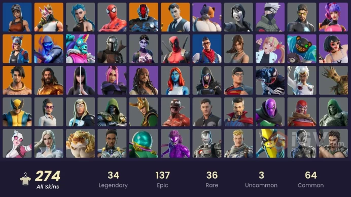 (PC PSN XBOX) 274 skins | Renegade Raider | Gold Brutus | Gold Midas | Arcane Jinx | Fixer | Arcane Vi | Clutch | The Mummy | Point Patroller | 