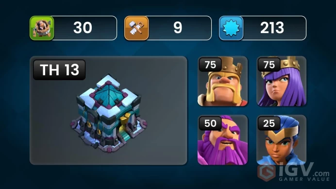 [ FULL ACCESS ] FULL MAX - 2310 STARS WAR  - VERY CHEAP - TH:13 - Lvl:213 - BK:75 - AQ:75 - GW:50 - RC:25 - BEST SELECT