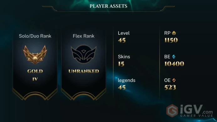 S16 Gold IV (9 LP) | NA | 44% WR | BE: 10400 | RP: 1150 | CHAMPS: 45 | Petricite Cho'Gath | Three Honors Shen | Three Honors Akshan | Black Belt