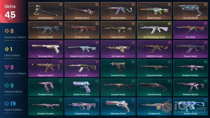 EU [ 45 TOP SKINS + 2 KNIFE ] Kuronami Vandal + Araxys Phantom + Guardrail Hammer + Kuronami Sheriff + Overdrive Vandal / full acces
