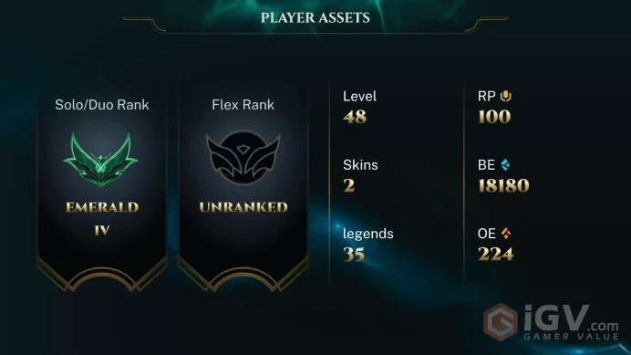 EUW / S16 EMERALD IV / 35 CHAMPS / 2 SKINS / 37W/37L / 50%WR / HONOR 4 / CHANGEABLE EMAIL / 5 MIN. 24/7 DELIVERY #L1/103026S25
