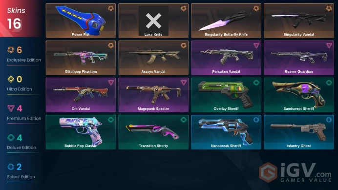 [EU] - SKINS 16 - KNIFE 3 - Power Fist - Singularity Butterfly Knife - Singularity Vandal - FULL ACCESS - INSTANT DELIVERY