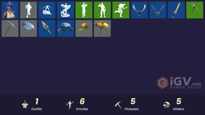 [PSN/XBOX/PC] 1 skins | Blue Team Leader | Arroyo Pack | Cozy Conch | Gwenpool's Katanas | Fishstick Janky | Society Shield | Legend's Modkit
