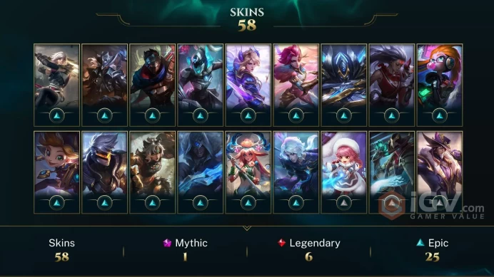  LAS  57 SKINS  141 CHAMPIONS  279 LEVEL  INSTANT DELIVERY  FULL ACCESS  EoYNe 