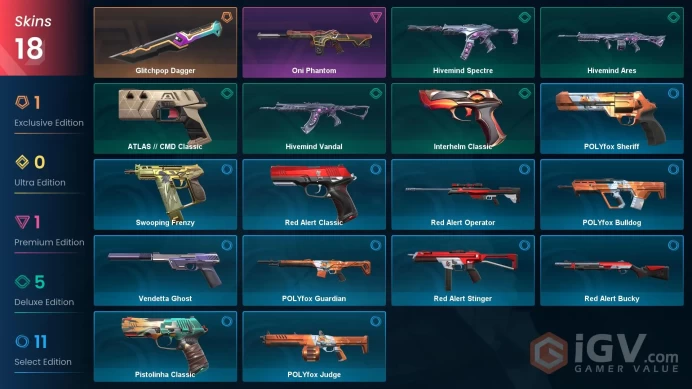 AP | 110 LVL | 20 Ag | 93 VP | 18 skins | Glitchpop Dagger | Oni Phantom | Hivemind kid | POLYfox kid | V0065