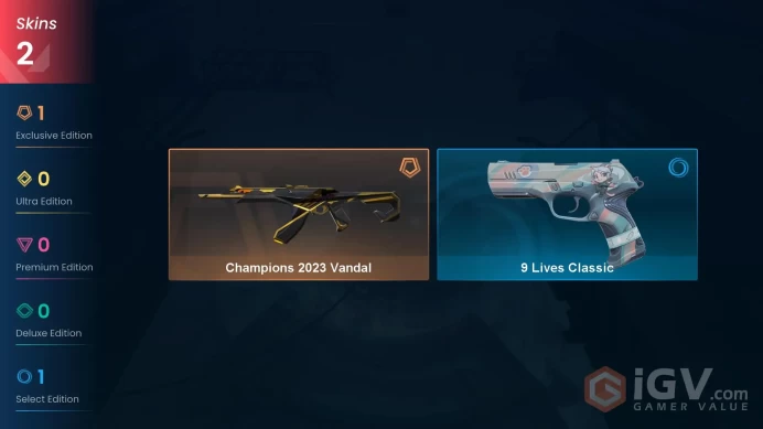 EU\TUR | 215 VP | 2 skins | Champions 2023 Vandal | 9 Lives Classic |	V0177