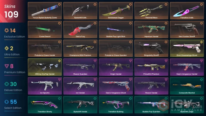 EU-TR - GOLD 1 - 109 skins /Asil//2.0 Phantom / Champions 2024 Phantom / Gaia's Set / Sandswept Dagger / Titanmail Mace / FULL ACCES / CHEAP