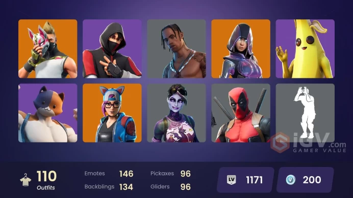 [NIN/PC] 110 SKINS | OG STW | IKONIK |TRAVIS SCOTT | GLOW | WORLD WARRIOR | GOLD | BLACK WEREWOLF | STAGE 5 - NO SHOULDER PAD | STAGE 8 | 200 VB