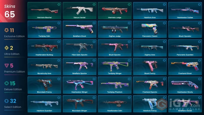 EU - 65 Skins Neo Frontier Axe Elderflame Vandal Chaos Vandal Overdrive Vandal Forsaken Vandal ChronoVoid Vandal Sakura Vandal # 1021961 