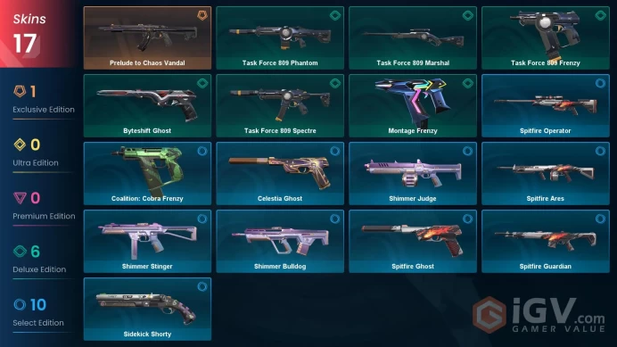 AP | 16 skins | Prelude to Chaos Vandal | Byteshift Ghost | Task Force 809 Spectre | Task Force 809 Frenzy | Task Force 809 Phantom | Y6801